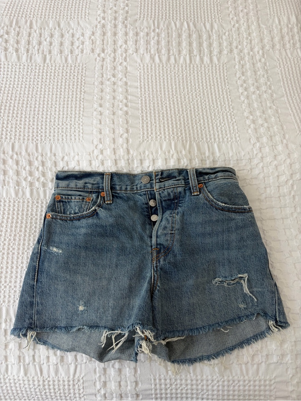 Levi's Blue Distressed Denim Jean Shorts